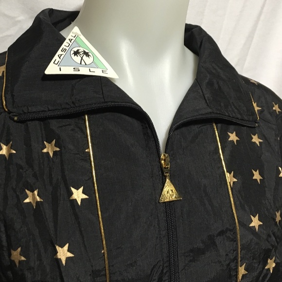 XL Women’s Black With Gold Stars Windbreaker - Picture 2 of 2